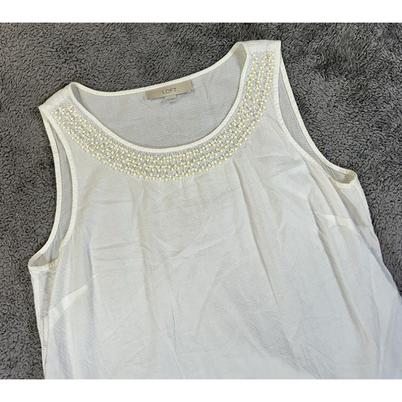 Loft Tank Top Womens Medium White Beaded Trim Casual Knit Lightweight Blouse - Picture 3 of 8